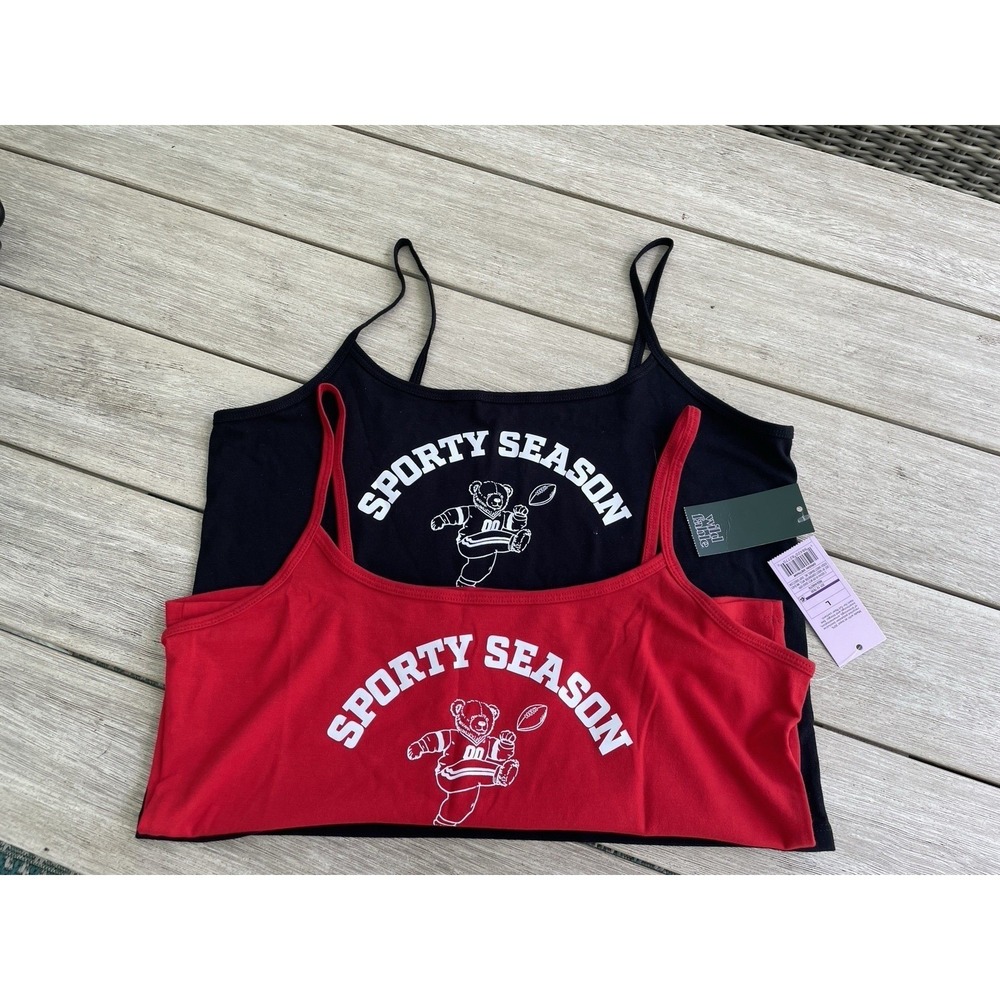 Wild Fable 2 Pack Cropped Cami Tops Size L Sporty Season Bear Red Black NWT